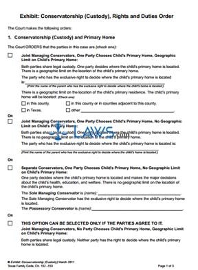 Form Exhibit: Conservatorship (Custody), Rights and Duties Order