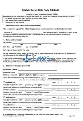 Form Exhibit: Out-of-State Party Affidavit With Children