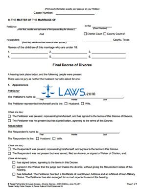 decree name change Forms Form  With Texas Children of Divorce  Decree Final