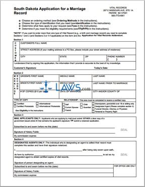 Form South Dakota Application for a Marriage Record