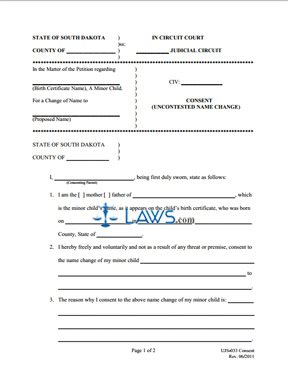 Form UJS-033 Consent (Uncontested Name Change)