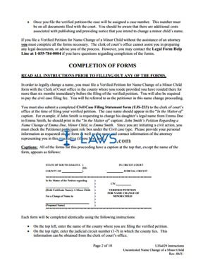 Form UJS-029 Instructions: Uncontested Name Change of a Minor Child