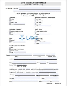 Form UJS-233 Civil Case Filing Statement