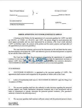 Form 5-502a2 Order Appointing Successor [Limited] Guardian