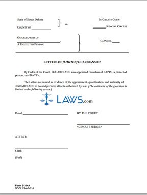 Form 5-314a Letters of [Limited] Guardianhip