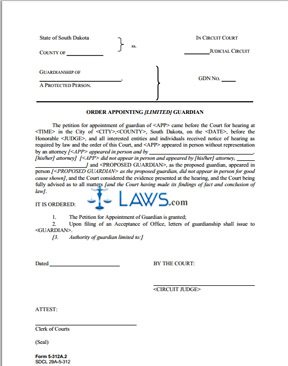 Form 5-312a2 Order Appointing [Limited] Guardian