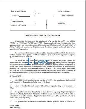 Form 5-312a1 Order Appointing [Limited] Guardian