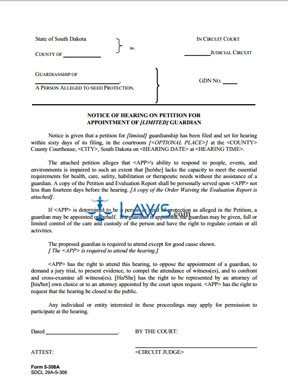 Form 5-308a Notice of Hearing on Petition for Appointment of [Limited] Guardian