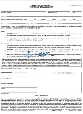Form DIC-25 Notice of Suspension Temporary Driving Permit