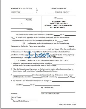 UJS 326A - Decree of Divorce (Stipulation & Agreement w/ Children)