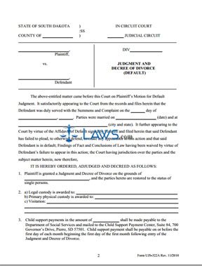 UJS 322A - Decree of Divorce (Default) With Children