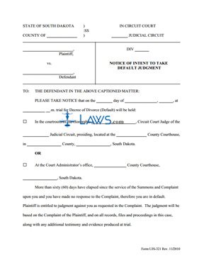 UJS 321 - Notice of Intent to take Default Judgment