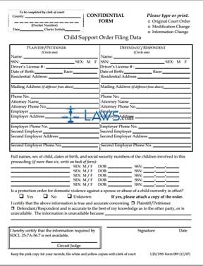UJS 089 - Child Support Filing Data Form
