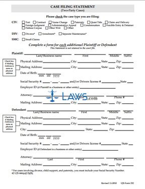 UJS 232 - Civil Case Filing Statement (2-party case)