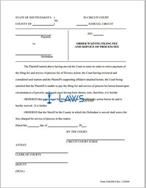 UJS 305A - Order Waiving Filing Fee and Service of Process Fee