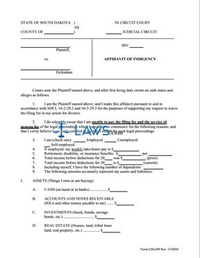 UJS 305 - Affidavit of Indigency