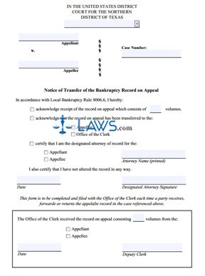 Notice of Transfer of the Bankruptcy Record on Appeal