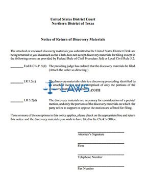 Notice of Return of Discovery Materials