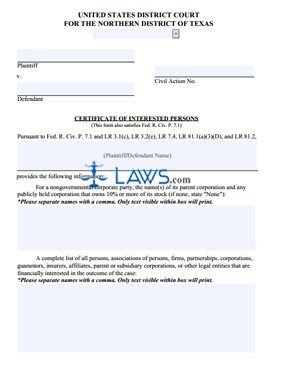 FREE Certificate of Interested Persons FREE Legal Forms LAWS com