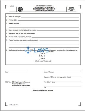 Form SC616 Certification of Eligibility for South Carolina New Jobs Tax Credit