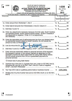 Form I-335 Active Trade or Business Income Reduced Rate Computation