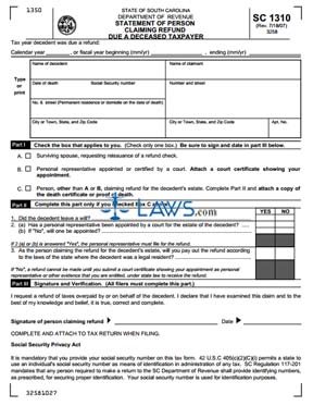 Form SC1310 Statement of Person Claiming Refund Due a Deceased Taxpayer