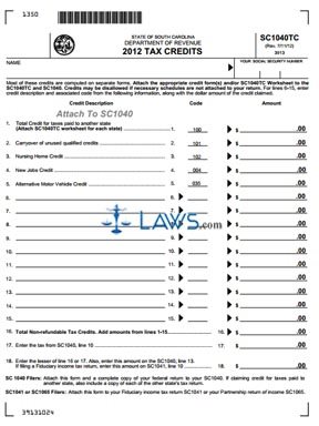 Form SC1040TC Tax Credits