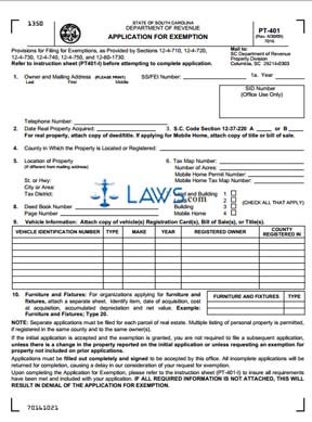 Form PT-401 Application for Exemption