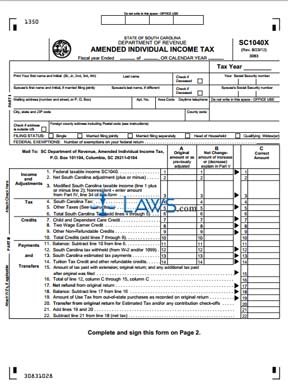 Form SC1040X Amended Individual Income Tax Return