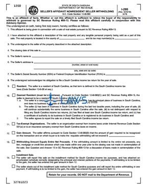 Form I-295 Seller's Affidavit Nonresident Seller Withholding