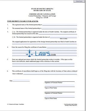 Form Certificate of Cancellation (LP) 