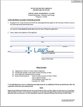Form Application to Reserve Name (LP) 
