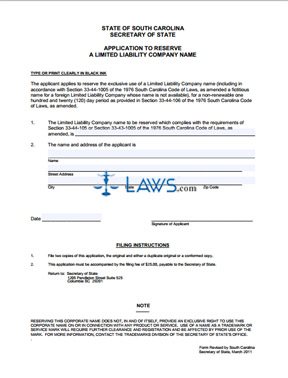 Form Application to Reserve Name (LLC) 