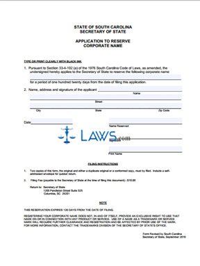 Form Application to Reserve Name (Corporation) 