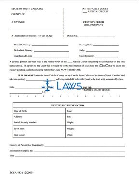 Form SCCA483 Custody Order