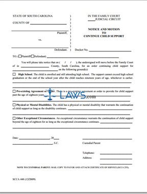 form child support motion notice continue carolina south legal laws print