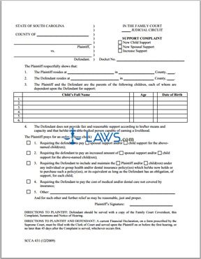 Form SCCA431 Support Complaint