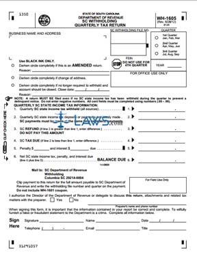 Form WH-1605 SC Withholding Quarterly Tax Return 