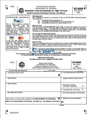 Form SC4868 Request for Extension of Time to File SC Tax Return 
