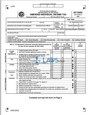 Form 1040X Amended SC Individual Income Tax Return 