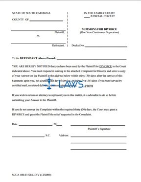 Form SCCA 400.01 SRL-DIV Summons for Divorce
