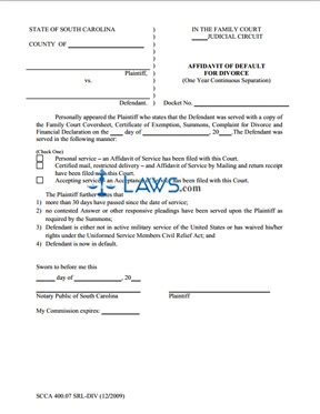 Form SCCA 400.07 SRL-DIV Affidavit of Default for Divorce