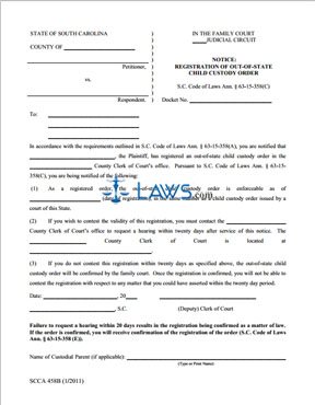 Form SCCA 458B Registration of Out-of-State Child Custody Order