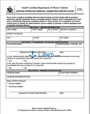 Form VS-004C Ignition Interlock Medical Exemption Certification
