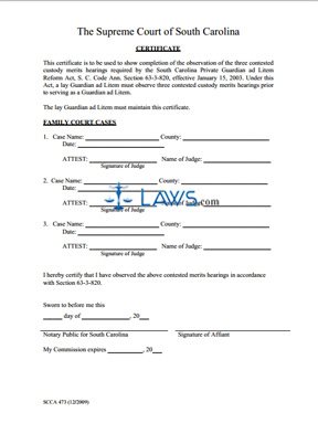Form SCCA 473 Certificate