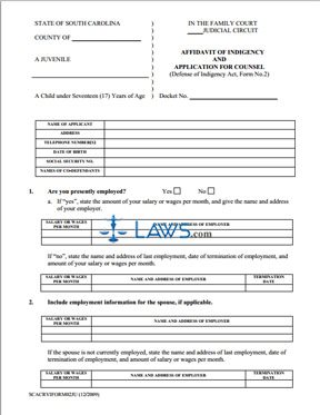 Affidavit of Indigency and Application for Counsel (Juvenile Delinquency)