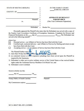 Affidavit of Default for Divorce