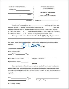 Affidavit and Order for Activation of Support