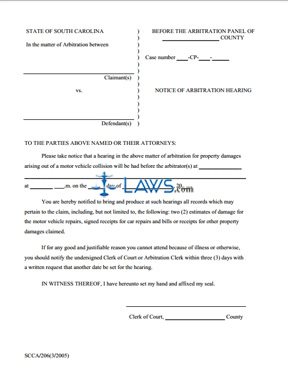 Notice of Arbitration Hearing