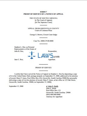 Form 7 - Proof of Service of a Notice of Appeal